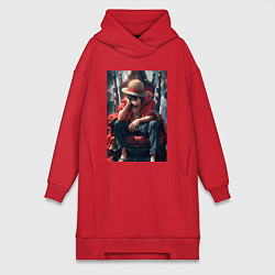 Женское худи-платье Ван-Пис Луффи Монки Д король пиратов, цвет: красный