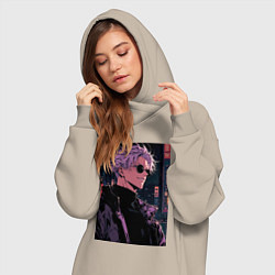 Женское худи-платье Магическая битва Сатору Годзё сигма, цвет: миндальный — фото 2