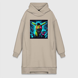 Женское худи-платье Монстр Пикачу и другие покемоны - хэллоуин, цвет: миндальный