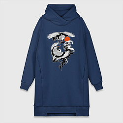 Женское худи-платье Японские журавли брачный танец, цвет: тёмно-синий