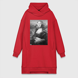 Женское худи-платье Черная-белая Мона Лиза с глюками, цвет: красный