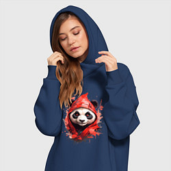 Женское худи-платье Модная панда в красном капюшоне, цвет: тёмно-синий — фото 2