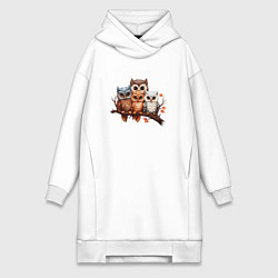 Женская толстовка-платье Четыре совы на ветке