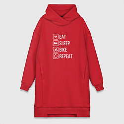 Женское худи-платье Eat sleep bike repeat, цвет: красный