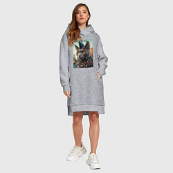 Женское худи-платье Уличный кот панк музыкант - нейросеть, цвет: меланж — фото 2