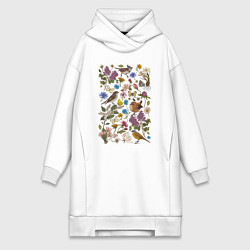 Женская толстовка-платье Птицы, бабочки, цветы