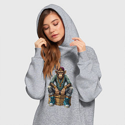 Женское худи-платье Обезьяна в хип-хоп стиле сидит на ящике, цвет: меланж — фото 2