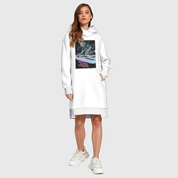 Женское худи-платье Диджей скелет в наушниках, цвет: белый — фото 2
