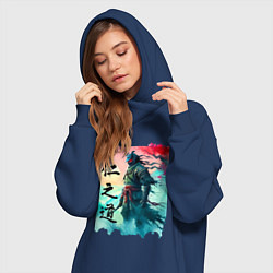 Женское худи-платье Japanese samurai - ghost of Tsushima sketch, цвет: тёмно-синий — фото 2