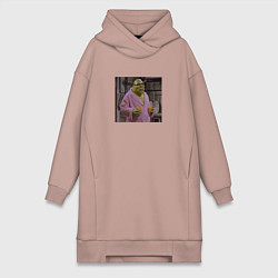 Женское худи-платье Шрек в халате, цвет: пыльно-розовый