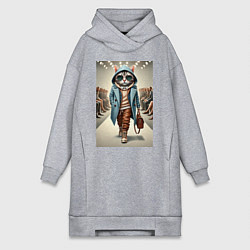 Женская толстовка-платье Модный кот в очках на дефиле животных