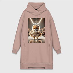 Женская толстовка-платье Милый Шпиц в шикарном платье на подиуме - показ мо