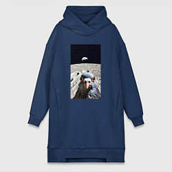 Женская толстовка-платье Голубь на луне делает селфи