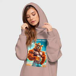 Женское худи-платье Медведь бодибилдер в соломенной шляпе с кружкой пи, цвет: пыльно-розовый — фото 2