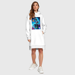 Женское худи-платье Чувак Дино сидит на крыше небоскрёба с кружкой пив, цвет: белый — фото 2