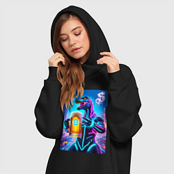 Женское худи-платье Neon beersaur in metropolis - ai art fantasy, цвет: черный — фото 2