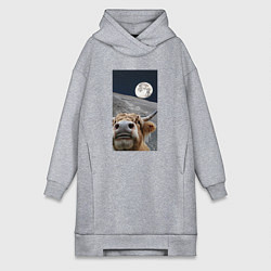 Женская толстовка-платье Корова делает селфи на луне