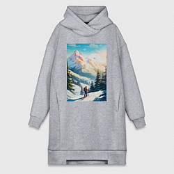 Женская толстовка-платье Лыжник в горах