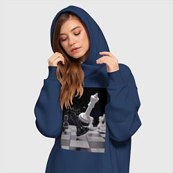 Женское худи-платье Шахматы эстетика, цвет: тёмно-синий — фото 2