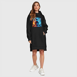 Женское худи-платье Fire and water - neon glow, цвет: черный — фото 2