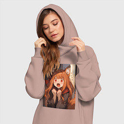 Женское худи-платье Волчица и пряности Холо удивление, цвет: пыльно-розовый — фото 2