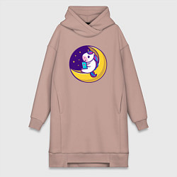 Женская толстовка-платье Единорог читает на луне