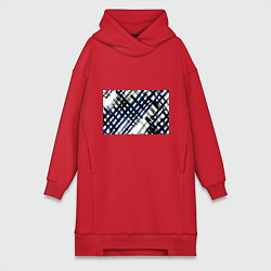 Женская толстовка-платье Косая клетка бело-синяя