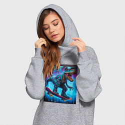 Женское худи-платье Dude tyrannosaur on a skateboard - ai art, цвет: меланж — фото 2