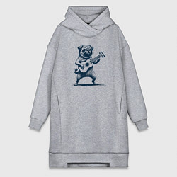 Женское худи-платье Мопс с гитарой укулеле, цвет: меланж