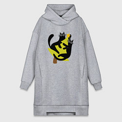 Женская толстовка-платье Черные коты на елке