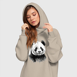 Женское худи-платье Панда портрет черно белый, цвет: миндальный — фото 2