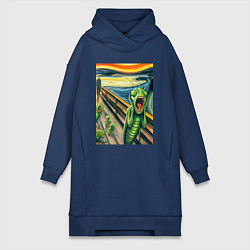 Женская толстовка-платье Кузнечик кричит на картине Эдварда Мунка - мем иск