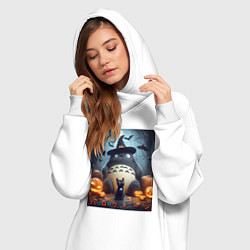 Женское худи-платье Totoro and black cat - halloween fantasy, цвет: белый — фото 2