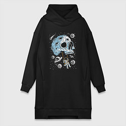 Женская толстовка-платье Череп и качели в космосе