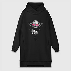 Женская толстовка-платье Йода в крутых очках и наушниках