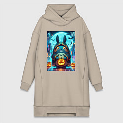 Женская толстовка-платье Тоторо держит тыкву - хэллоуин