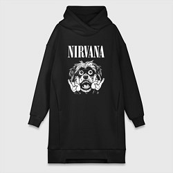 Женское худи-платье Nirvana rock dog, цвет: черный