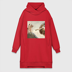 Женское худи-платье Кот сотворение Адама, цвет: красный