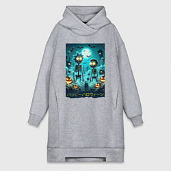 Женское худи-платье Rick and Morty skeletons - happy halloween, цвет: меланж