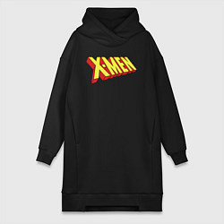 Женское худи-платье Люди икс лого, цвет: черный