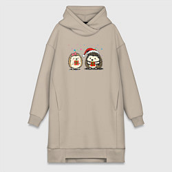 Женская толстовка-платье Новогодние ежики с подарками