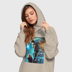 Женское худи-платье Гарри Поттер - киберпанк, цвет: миндальный — фото 2