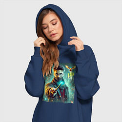 Женское худи-платье Harry Potter with a magic wand - ai art fantasy, цвет: тёмно-синий — фото 2