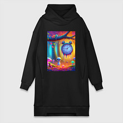 Женская толстовка-платье Психоделический осенний фрагмент с будильником