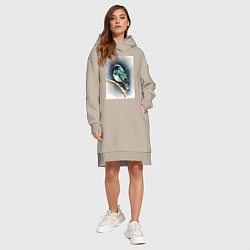 Женское худи-платье Птичка на ветке, цвет: миндальный — фото 2
