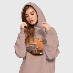 Женское худи-платье Ретро гараж и автомобиль Ford F, цвет: пыльно-розовый — фото 2