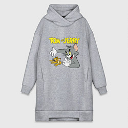 Женское худи-платье Том и Джерри - кот и мышь, цвет: меланж