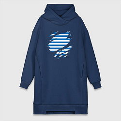 Женское худи-платье Порванная тельняшка, цвет: тёмно-синий