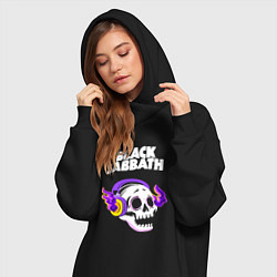 Женское худи-платье Black Sabbath - неоновый череп, цвет: черный — фото 2