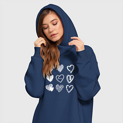 Женское худи-платье Hearts love hand draw, цвет: тёмно-синий — фото 2